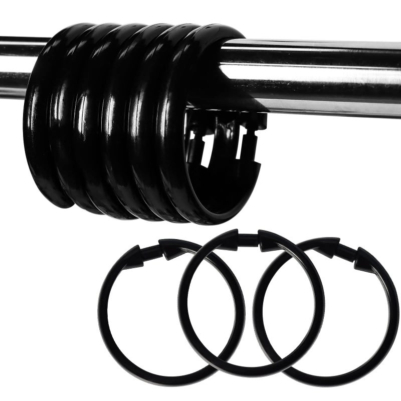 Ulable Premium Plastic Shower Curtain Rings Shower Curtain Hooks Gliding on Standard Shower Rods Easy Snap Closure (O Shape,Black,12Pcs) - Image 1